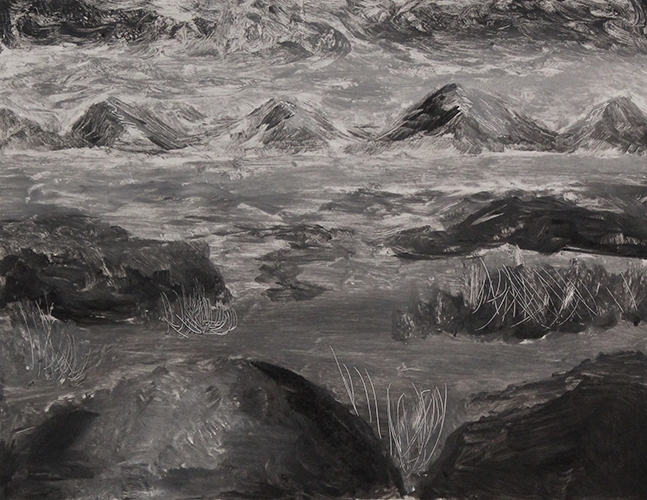 oil print image of desolate landscape in achromatic tones